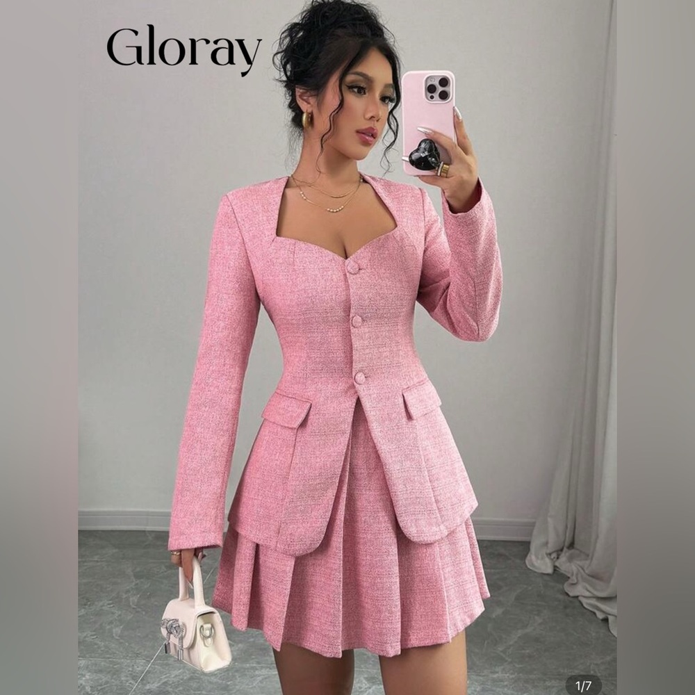 SHEIN Pink Blazer and Skirt Set